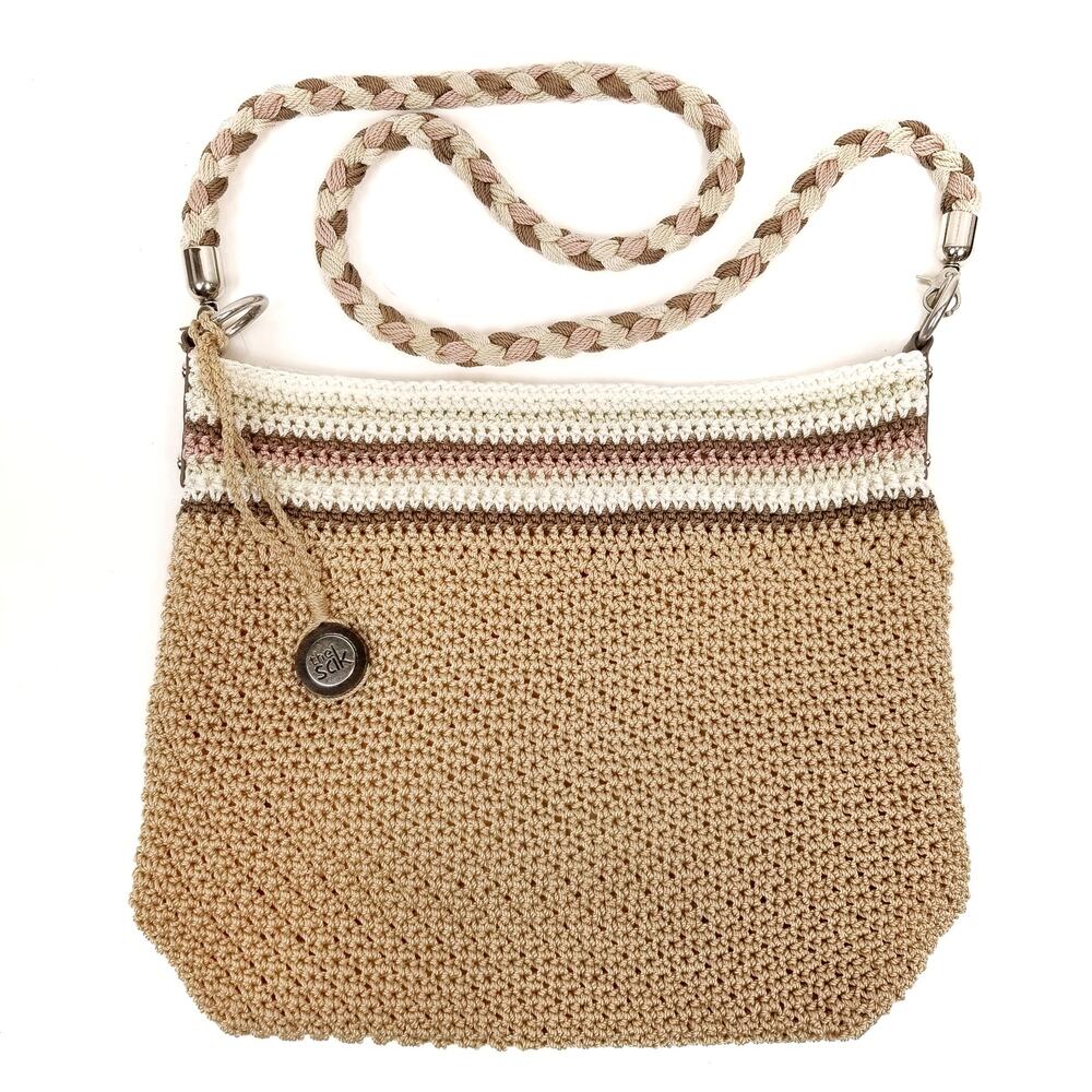 The Sak Cream Pink Brown Knit Shoulder Bag